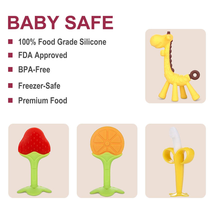  Beißring für Babys Kühlend,Kleinkinder Beissring für Zum Zahnen,Natürlicher Kühlbeißring ,Von der FDA Zugelassene Beißring Spielzeug- 4 Stück