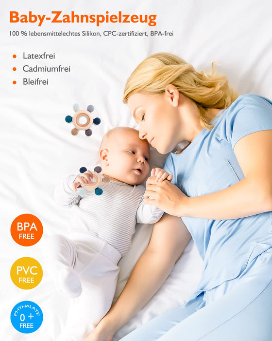 Beißring für Babys, Baby Zahnen Spielzeug Beißring aus Silikon, Ruder Greifling Beißspielzeug, BPA-frei Zahnen Nursing Zubehör für 3+ Monate Babys