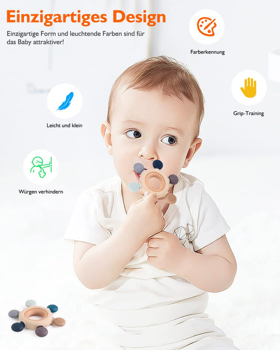 Beißring für Babys, Baby Zahnen Spielzeug Beißring aus Silikon, Ruder Greifling Beißspielzeug, BPA-frei Zahnen Nursing Zubehör für 3+ Monate Babys