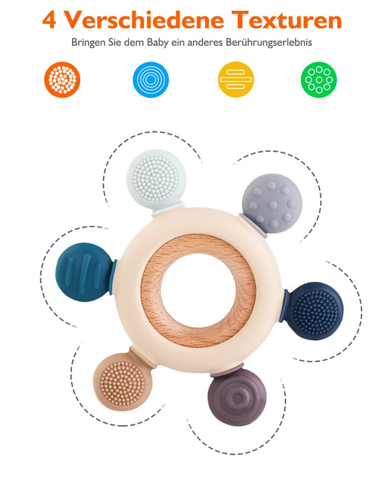 Beißring für Babys, Baby Zahnen Spielzeug Beißring aus Silikon, Ruder Greifling Beißspielzeug, BPA-frei Zahnen Nursing Zubehör für 3+ Monate Babys