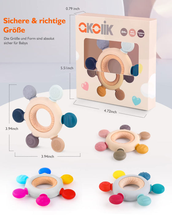 Beißring für Babys, Baby Zahnen Spielzeug Beißring aus Silikon, Ruder Greifling Beißspielzeug, BPA-frei Zahnen Nursing Zubehör für 3+ Monate Babys