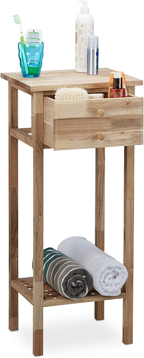 Beistelltisch Walnuss mit Schublade, 2 Ablagen Telefontisch, hoher Holztisch HxBxT 80 x 35 x30 cm, natur
