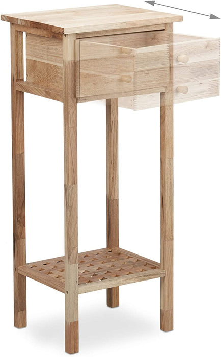 Beistelltisch Walnuss mit Schublade, 2 Ablagen Telefontisch, hoher Holztisch HxBxT 80 x 35 x30 cm, natur