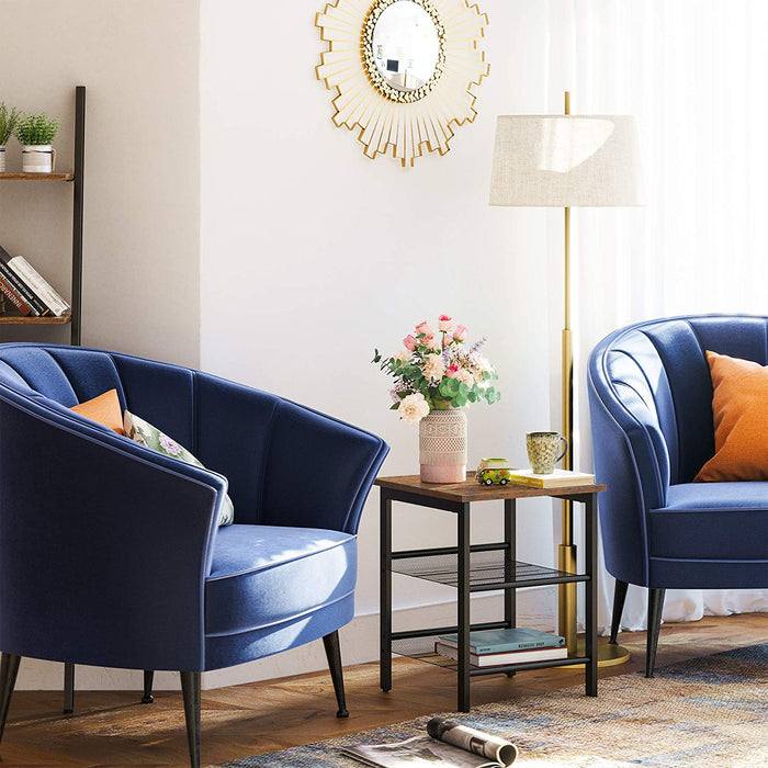 Beistelltisch, Nachttisch mit 2 verstellbaren Gitterablagen, Couchtisch im Industrie-Design, für Wohnzimmer, Schlafzimmer, Flur, Büro, stabil