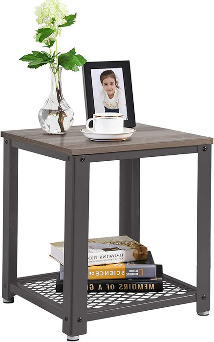 Beistelltisch, Nachttisch, Sofatisch, Wohnzimmertisch, stabil, mit Metallgestell, einfach zu montieren, Wohnzimmer, Schlafzimmer, Holzoptik, greige