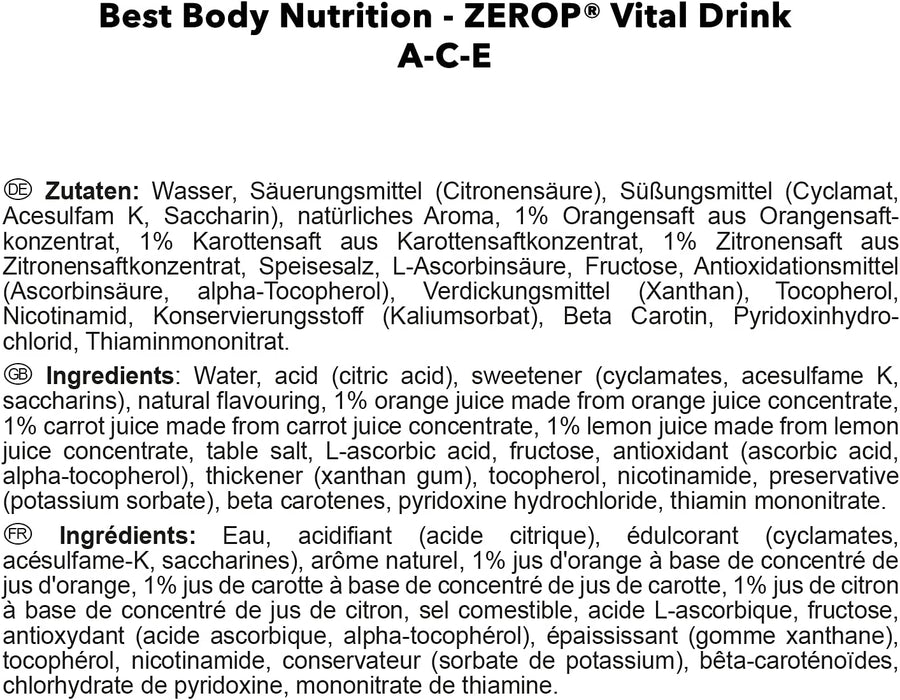 Best Body Nutrition Vital Drink ZEROP® - A-C-E, Original Getränkekonzentrat - Sirup - zuckerfrei, 1:80 ergibt 80 Liter Fertiggetränk, 1000 ml