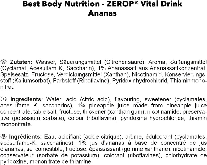 Best Body Nutrition Vital Drink ZEROP® - Ananas, Original Getränkekonzentrat - Sirup - zuckerfrei, 1:80 ergibt 80 Liter Fertiggetränk, 1000 ml