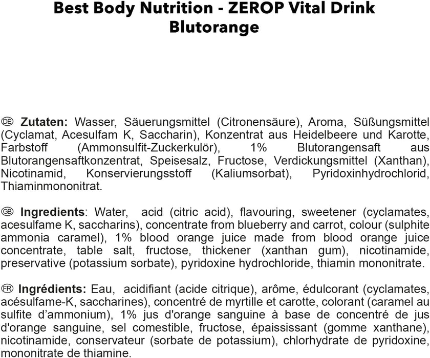 Best Body Nutrition Vital Drink ZEROP® - Blutorange, Original Getränkekonzentrat - Sirup - zuckerfrei, 1:80 ergibt 80 Liter Fertiggetränk, 1000 ml