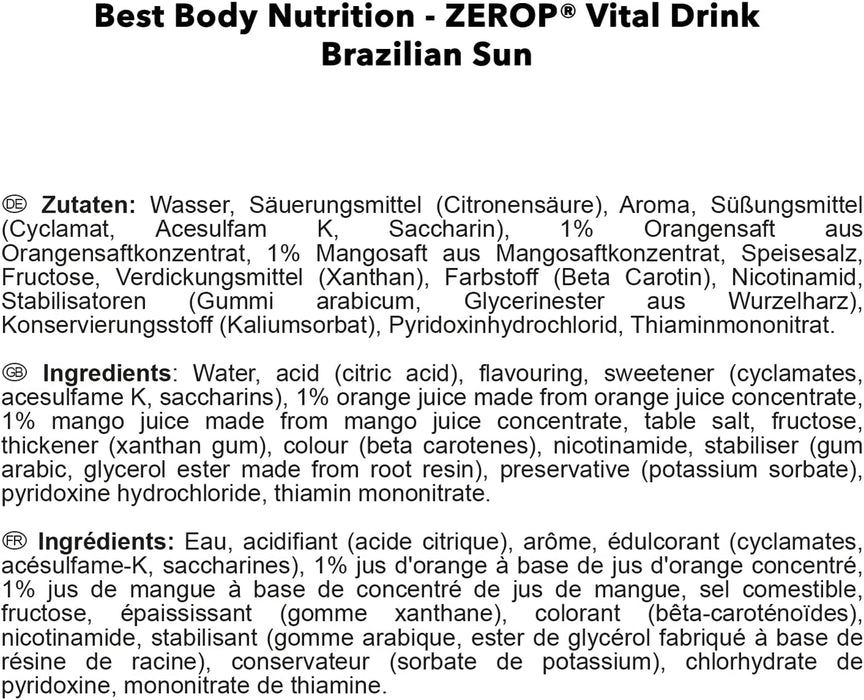 Best Body Nutrition Vital Drink ZEROP® - Brazilian Sun, Original Getränkekonzentrat - Sirup - zuckerfrei, 1:80 ergibt 80 Liter Fertiggetränk, 1000 ml