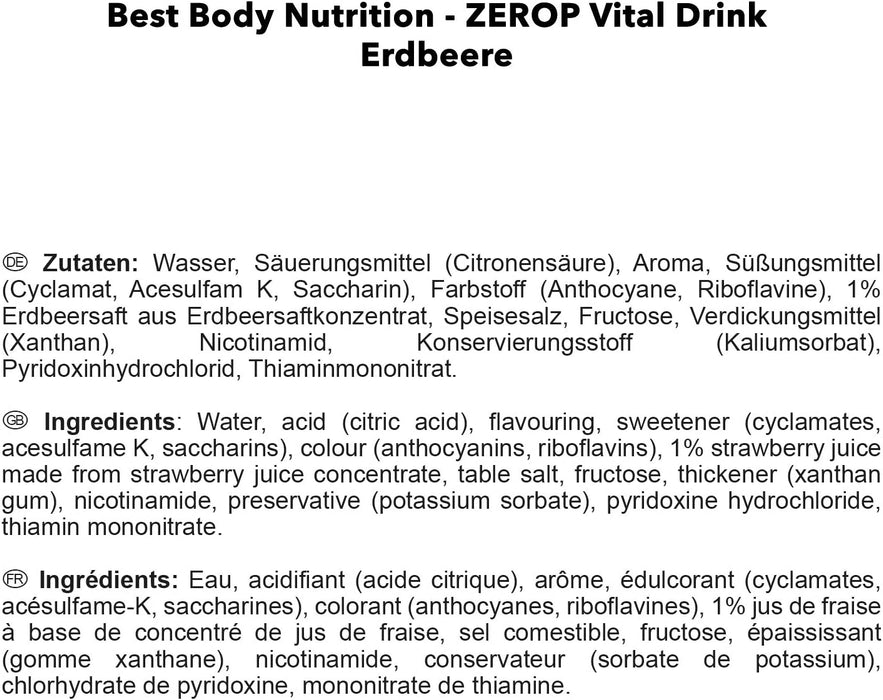 Best Body Nutrition Vital Drink ZEROP® - Erdbeere, Original Getränkekonzentrat - Sirup - zuckerfrei, 1:80 ergibt 80 Liter Fertiggetränk, 1000 ml