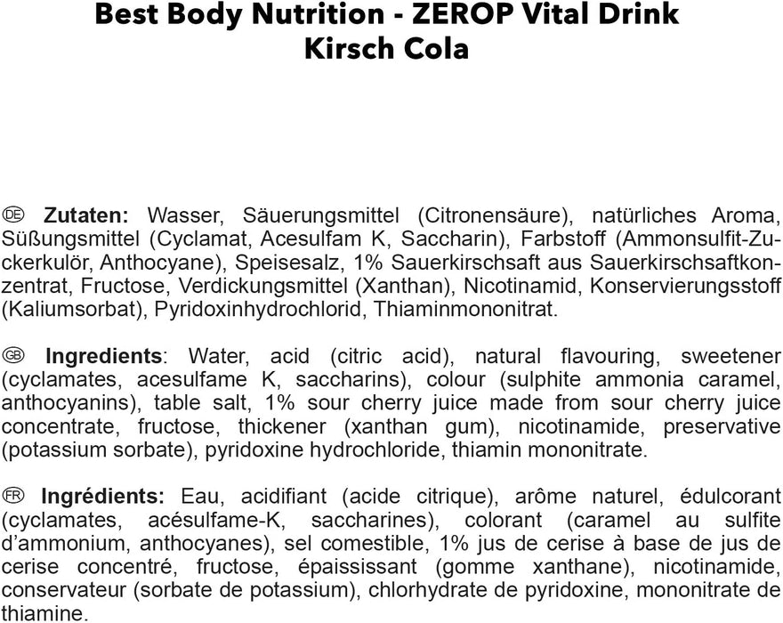 Best Body Nutrition Vital Drink ZEROP® - Kirsch-Cola, Original Getränkekonzentrat - Sirup - zuckerfrei, 1:80 ergibt 80 Liter Fertiggetränk, 1000 ml