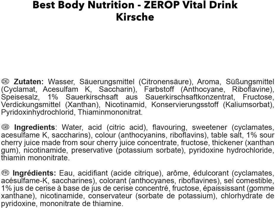 Best Body Nutrition Vital Drink ZEROP® - Kirsche, Original Getränkekonzentrat - Sirup - zuckerfrei, 1:80 ergibt 80 Liter Fertiggetränk, 1000 ml