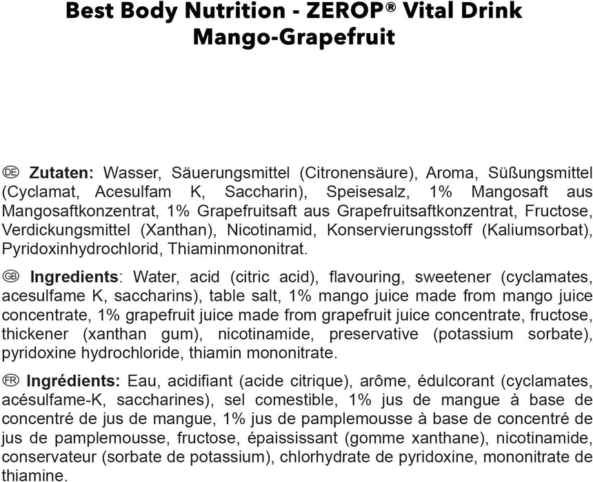 Best Body Nutrition Vital Drink ZEROP® - Mango Grapefruit, Original Getränkekonzentrat - Sirup - zuckerfrei, 1:80 ergibt 80 Liter Fertiggetränk