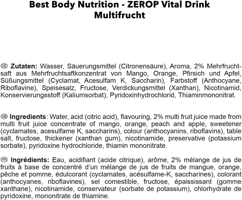 Best Body Nutrition Vital Drink ZEROP® - Multifrucht, Original Getränkekonzentrat - Sirup - zuckerfrei, 1:80 ergibt 80 Liter Fertiggetränk, 1000 ml
