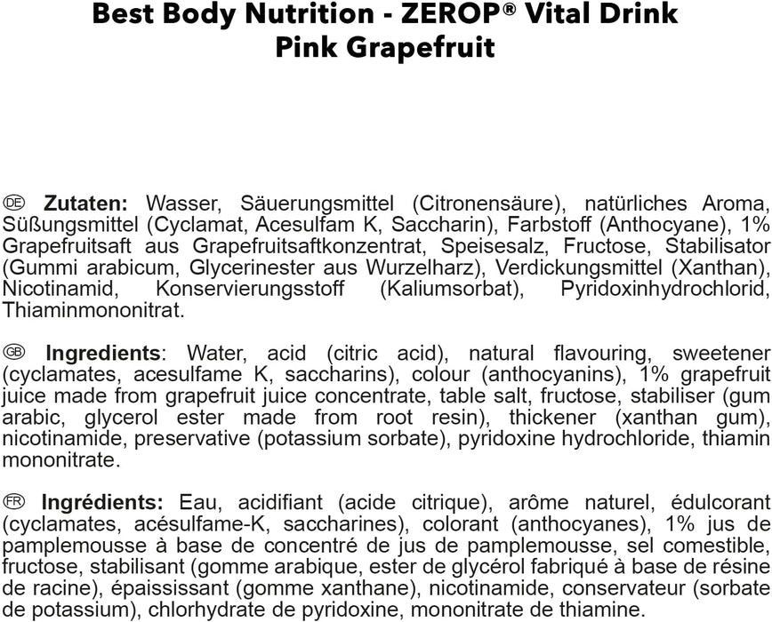 Best Body Nutrition Vital Drink ZEROP® - Pink Grapefruit, Original Getränkekonzentrat - Sirup - zuckerfrei, 1:80 ergibt 80 Liter Fertiggetränk