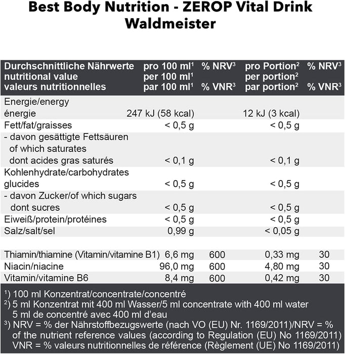 Best Body Nutrition Vital Drink ZEROP® - Waldmeister, Original Getränkekonzentrat - Sirup - zuckerfrei, 1:80 ergibt 80 Liter Fertiggetränk, 1000 ml