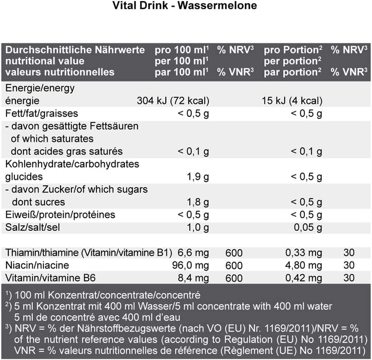 Best Body Nutrition Vital Drink ZEROP® - Wassermelone, Original Getränkekonzentrat - Sirup - zuckerfrei, 180 ergibt 80 Liter Fertiggetränk, 1000 ml
