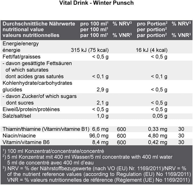 Best Body Nutrition Vital Drink ZEROP® - Winter Punsch Limited Edition, Original Getränkekonzentrat - Sirup - zuckerfrei, 1:80 ergibt 80 Liter Fertiggetränk, 1000 ml