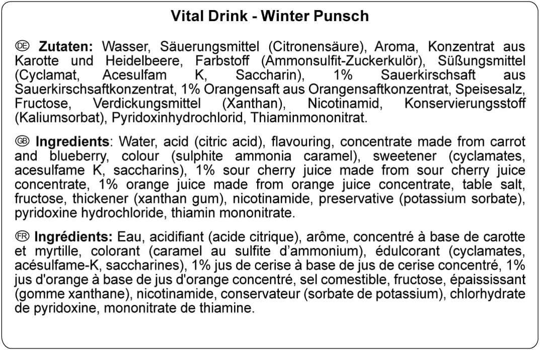 Best Body Nutrition Vital Drink ZEROP® - Winter Punsch Limited Edition, Original Getränkekonzentrat - Sirup - zuckerfrei, 1:80 ergibt 80 Liter Fertiggetränk, 1000 ml