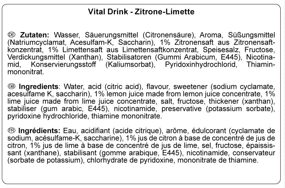 Best Body Nutrition Vital Drink ZEROP® - Zitrone-Limette, Original Getränkekonzentrat - Sirup - zuckerfrei, 1:80 ergibt 80 Liter Fertiggetränk, 1000 ml