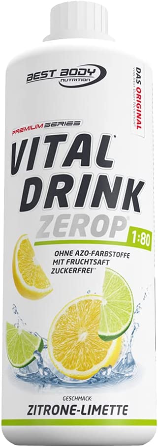 Best Body Nutrition Vital Drink ZEROP® - Zitrone-Limette, Original Getränkekonzentrat - Sirup - zuckerfrei, 1:80 ergibt 80 Liter Fertiggetränk, 1000 ml