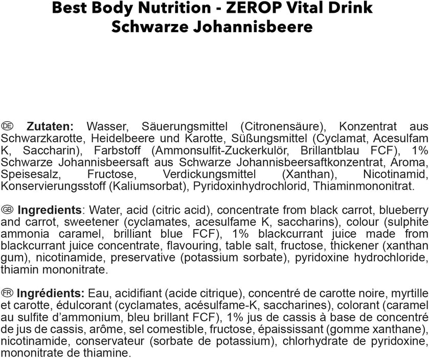 Best Body Nutrition Vital Drink ZEROP® - schwarze Johannisbeere, Original Getränkekonzentrat - Sirup - zuckerfrei, 1:80 ergibt 80 Liter Fertiggetränk