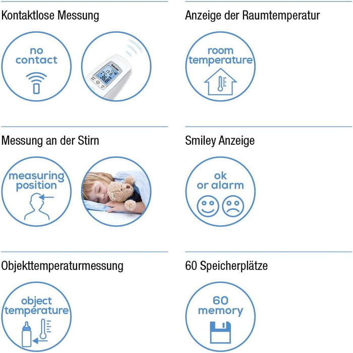 Beurer Fieberthermometer / kontaktloses digitales Infrarot-Fieberthermometer / Baby-Thermometer / zur einfachen Messung an der Stirn