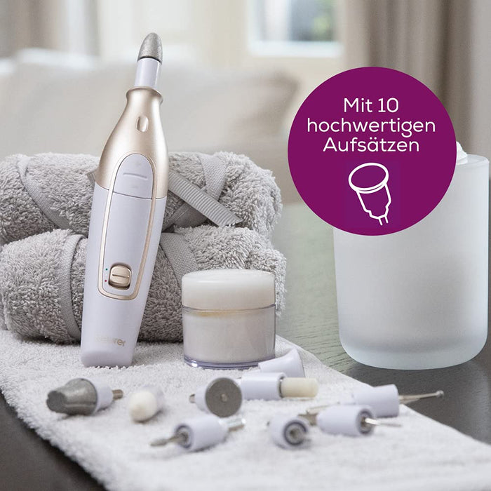 Maniküre Pediküreset, elektrisches Nagelpflegeset mit Akku, 10 Aufsätze zur Nagelpflege für schöne Hände und Füße, mit LED Licht, Einheitsgröße