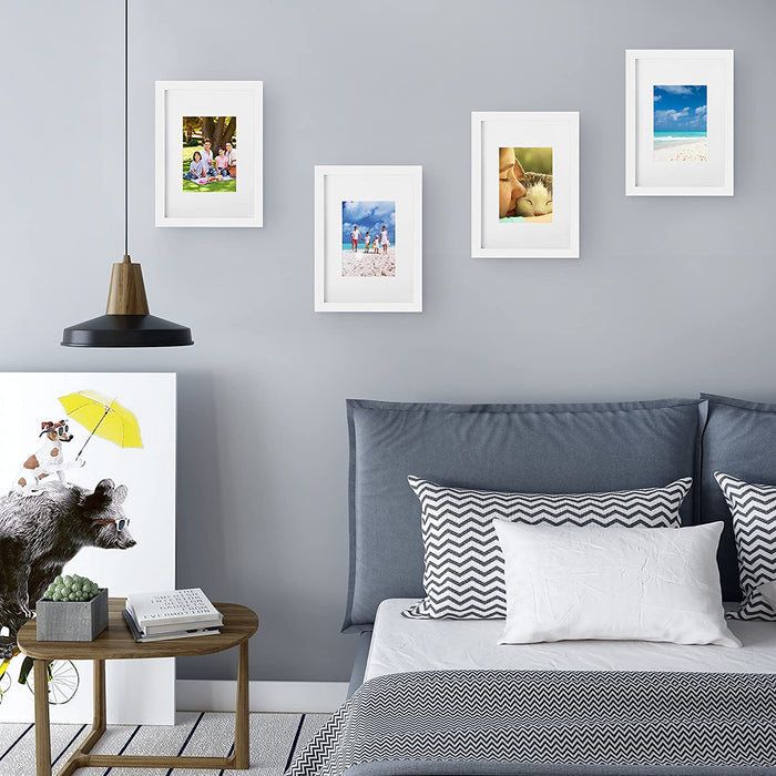 Bilderrahmen 2er Set, Glasscheibe, Din A4 (21 x 29,7 cm), mit Papier-Passepartout 13 x 18 cm, Rahmenbreite 2cm, MDF Weiß