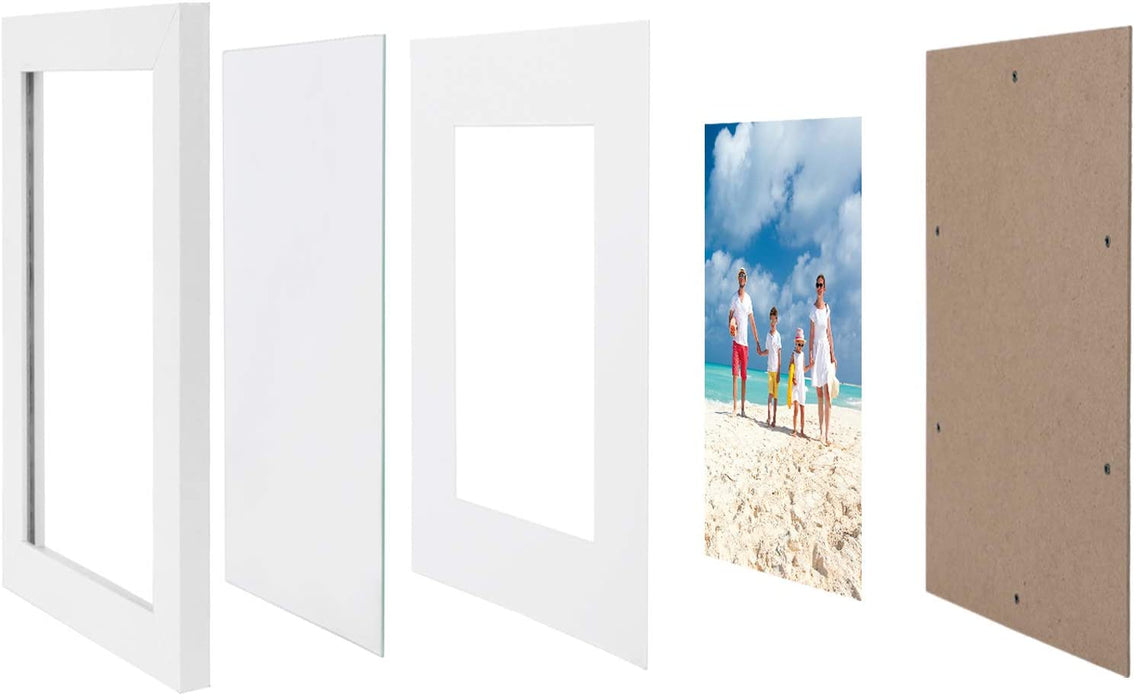 Bilderrahmen 2er Set, Glasscheibe, Din A4 (21 x 29,7 cm), mit Papier-Passepartout 13 x 18 cm, Rahmenbreite 2cm, MDF Weiß
