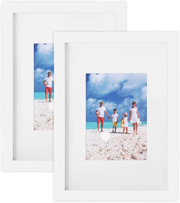 Bilderrahmen 2er Set, Glasscheibe, Din A4 (21 x 29,7 cm), mit Papier-Passepartout 13 x 18 cm, Rahmenbreite 2cm, MDF Weiß