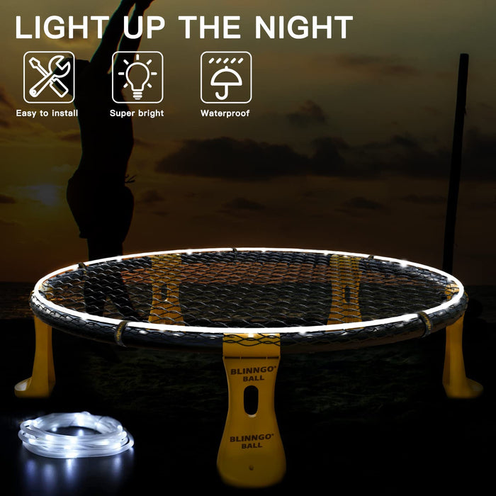 Blinngoball Outdoor Spieleset Team Games Set bestehend aus Spielnetz, 3 Bällen, Kordelzug, Lichtleiste, Ballpumpe mit 1 Nadel und Handbuch