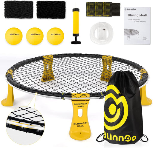 Blinngoball Outdoor Spieleset Team Games Set bestehend aus Spielnetz, 3 Bällen, Kordelzug, Lichtleiste, Ballpumpe mit 1 Nadel und Handbuch