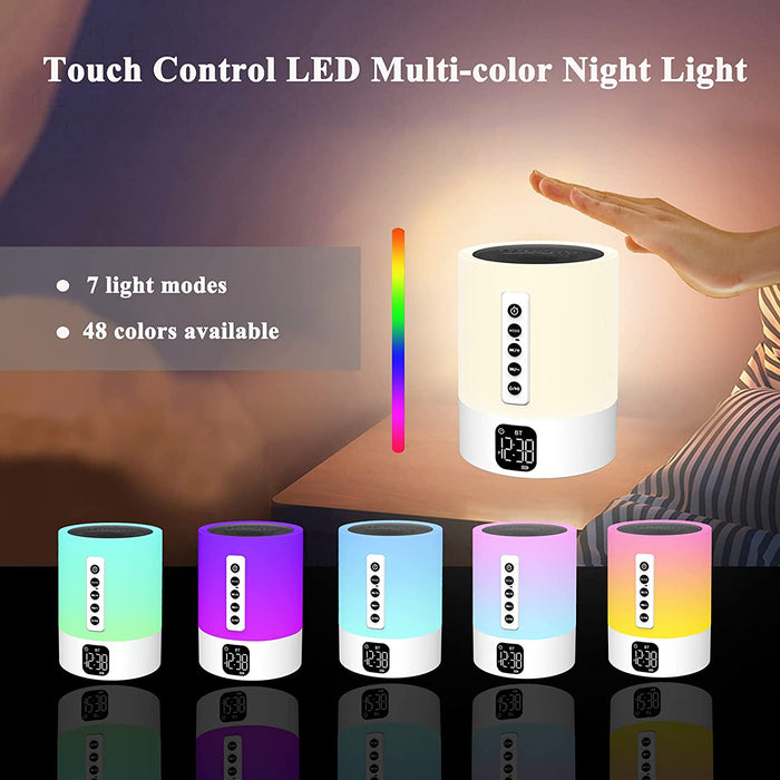 Bluetooth Lautsprecher mit Licht,White Noise Machine, Lichtwecker, Nachttischlampe Touch Dimmbar mit Wecker, 5 in 1 Multifunktional Nachtlicht
