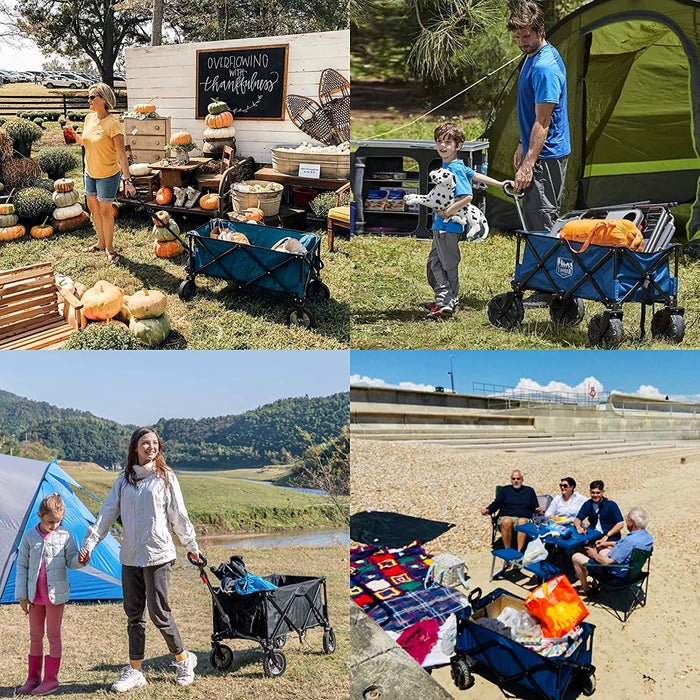 Bollerwagen Faltbar Strand Handwagen mit Seitentasche Getränkehalter verstellbarem Griff, Gartenwagen Strandwagen für Alle Gelände