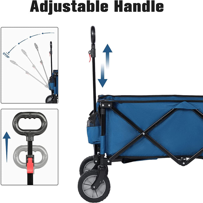 Bollerwagen Faltbar Strand Handwagen mit Seitentasche Getränkehalter verstellbarem Griff, Gartenwagen Strandwagen für Alle Gelände
