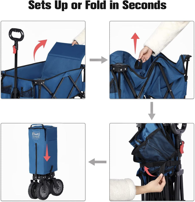 Bollerwagen Faltbar Strand Handwagen mit Seitentasche Getränkehalter verstellbarem Griff, Gartenwagen Strandwagen für Alle Gelände