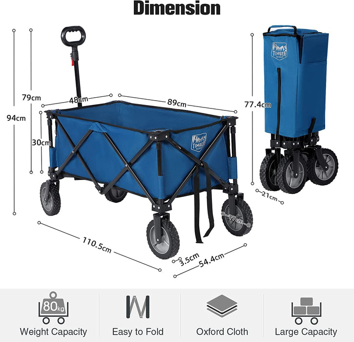 Bollerwagen Faltbar Strand Handwagen mit Seitentasche Getränkehalter verstellbarem Griff, Gartenwagen Strandwagen für Alle Gelände