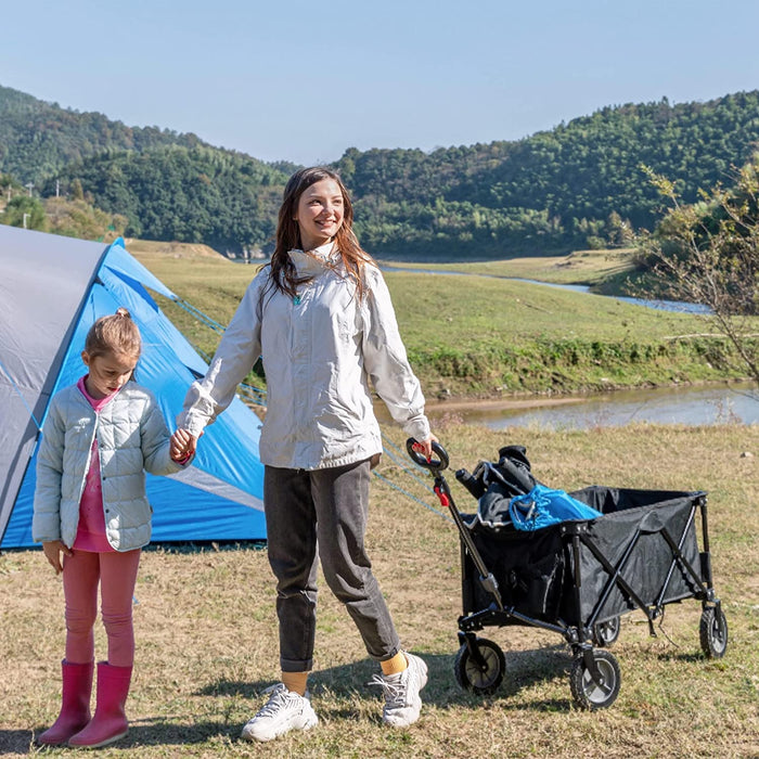 Bollerwagen Faltbar Strand Transportwagen mit Seitentasche Getränkehalter verstellbarem Griff, Gartenwagen Strandwagen für Alle Gelände