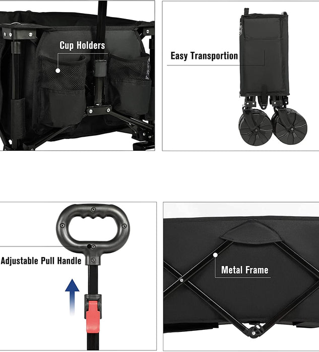 Bollerwagen Faltbar Strand Transportwagen mit Seitentasche Getränkehalter verstellbarem Griff, Gartenwagen Strandwagen für Alle Gelände