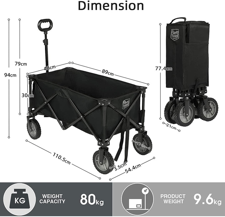 Bollerwagen Faltbar Strand Transportwagen mit Seitentasche Getränkehalter verstellbarem Griff, Gartenwagen Strandwagen für Alle Gelände