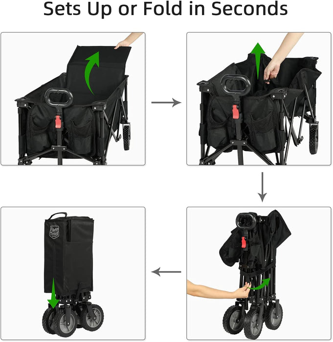 Bollerwagen Faltbar Strand Transportwagen mit Seitentasche Getränkehalter verstellbarem Griff, Gartenwagen Strandwagen für Alle Gelände