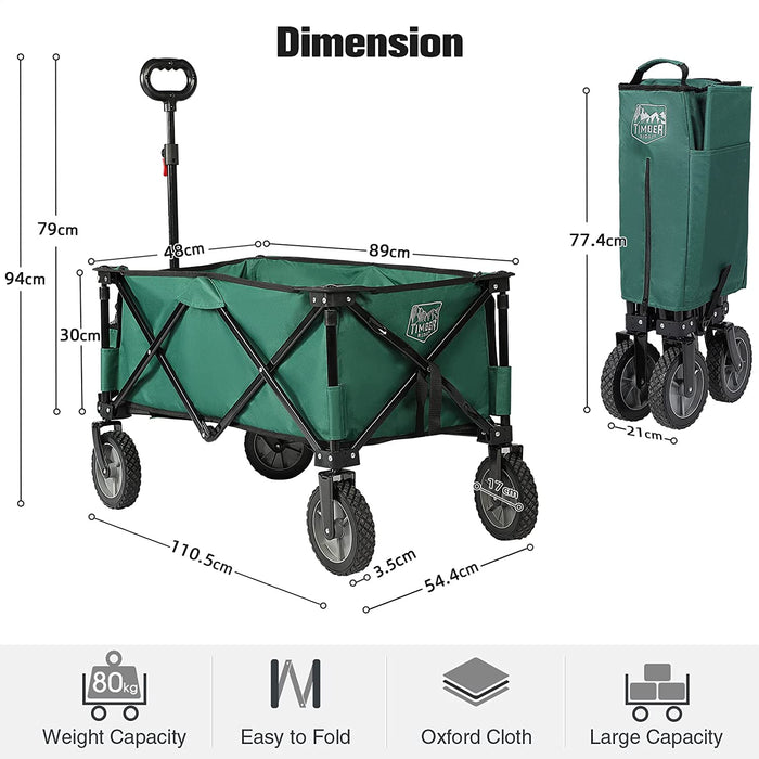 Bollerwagen Faltbar Strand Transportwagen mit Seitentasche Getränkehalter verstellbarem Griff, Gartenwagen Strandwagen für Alle Gelände