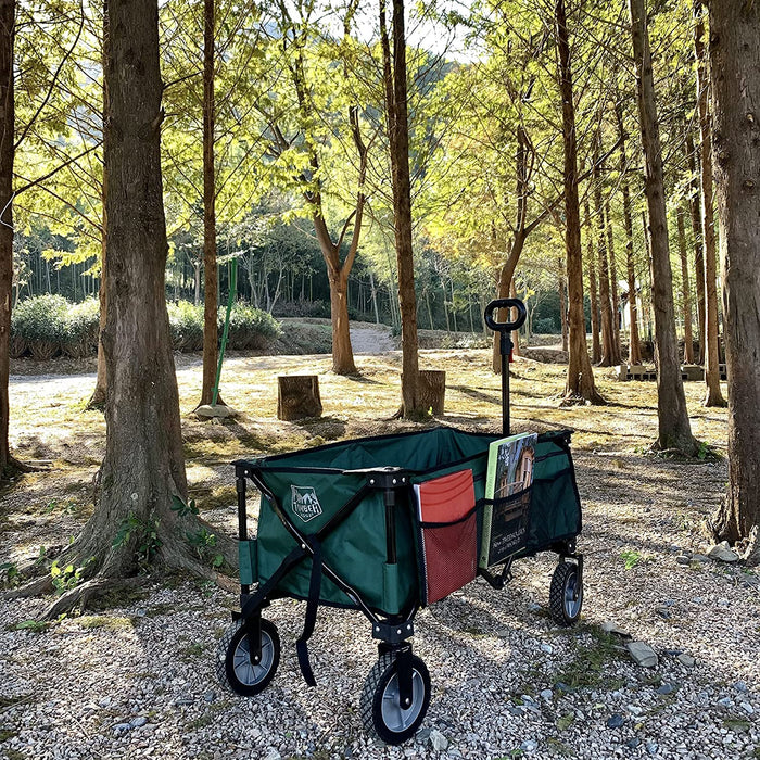 Bollerwagen Faltbar Strand Transportwagen mit Seitentasche Getränkehalter verstellbarem Griff, Gartenwagen Strandwagen für Alle Gelände
