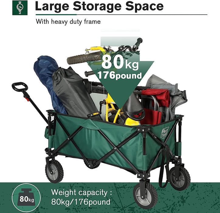 Bollerwagen Faltbar Strand Transportwagen mit Seitentasche Getränkehalter verstellbarem Griff, Gartenwagen Strandwagen für Alle Gelände