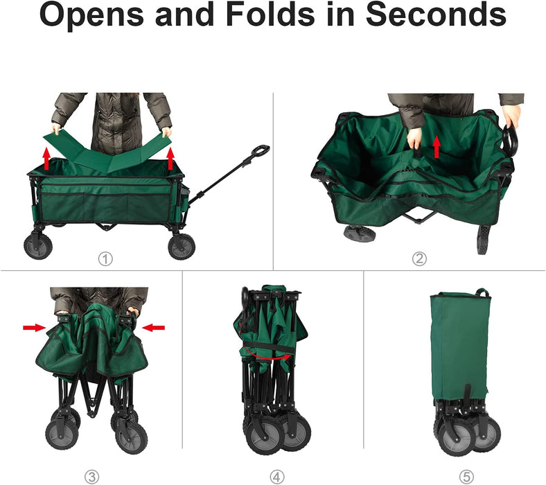 Bollerwagen Faltbar Strand Transportwagen mit Seitentasche Getränkehalter verstellbarem Griff, Gartenwagen Strandwagen für Alle Gelände