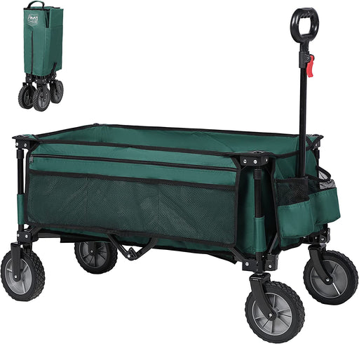 Bollerwagen Faltbar Strand Transportwagen mit Seitentasche Getränkehalter verstellbarem Griff, Gartenwagen Strandwagen für Alle Gelände