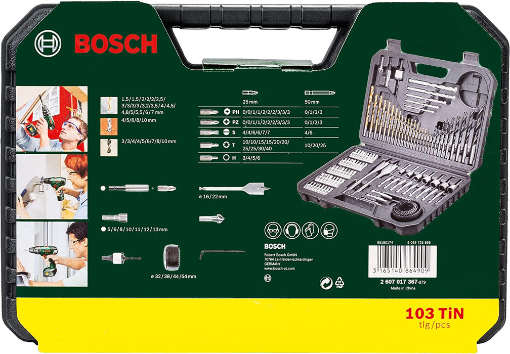 Bosch 103tlg. Bohrer- und Bit Set V-Line Titanium Box (für Holz, Stein und Metall, Zubehör Bohr- und Schraubwerkzeuge)