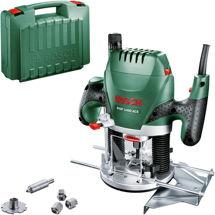 Bosch Home and Garden Oberfräse (3 x Spannzange, Fräser, Parallelanschlag, Absaugadapter, Koffer (1400 W)) Grün