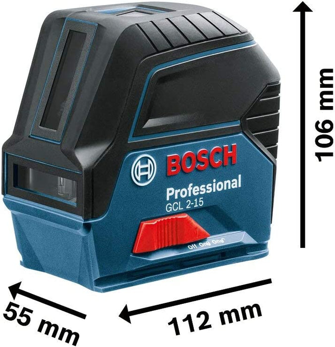 Bosch Professional Kreuzlinienlaser (roter Laser, Innenbereich, mit Lotpunkten, Arbeitsbereich: 15 m, 3x AA Batterien, Drehhalterung RM 1, Laserzieltafel, Schutztasche)